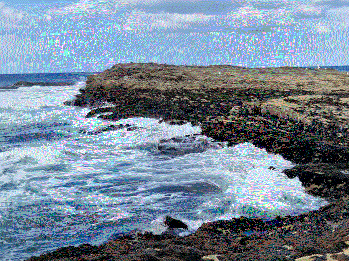 dithered photo of the ocean